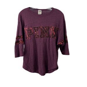 Victorias Secret PINK 3/4 Sleeve Logo Sequin Top